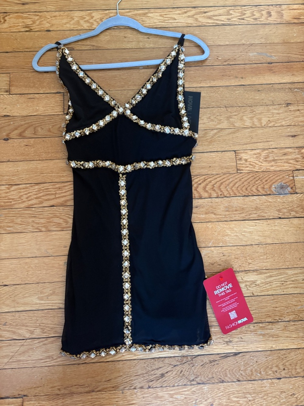 Fashion Nova Black Mini Dress with Gold Beaded Trim